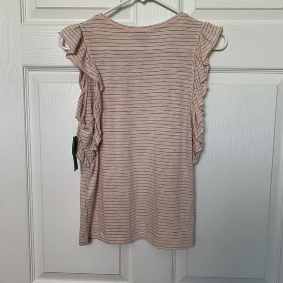 Susina Petite Medium Pink Gray Striped Ruffle Sleeve Women’s Tank Top NWT - Picture 4 of 5